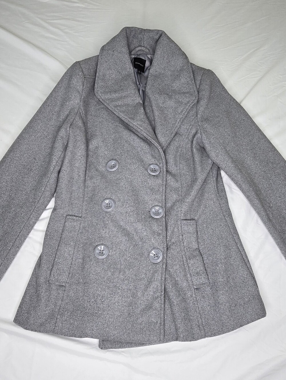 Rampage Women’s Medium Slate Gray Double Breasted Peacoat Coat Wool Look